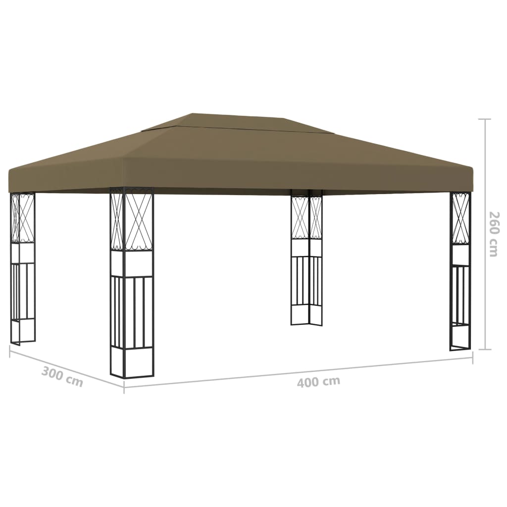Paviljong med LED-lysslynge 3x4 m gråbrun stoff