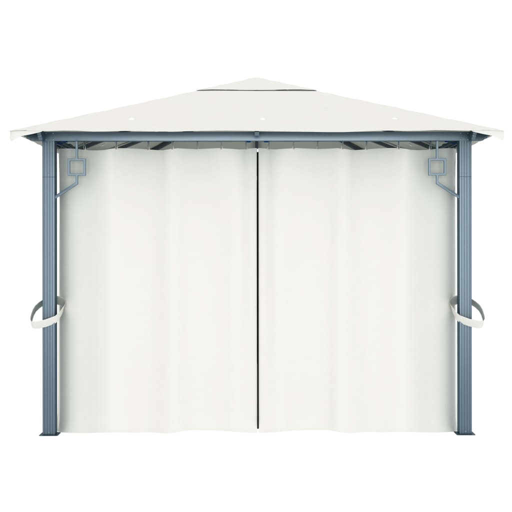 Paviljong med gardin og LED-strenglys 4x3 m krem aluminium