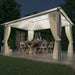 Paviljong med gardin og LED-strenglys 4x3 m krem aluminium