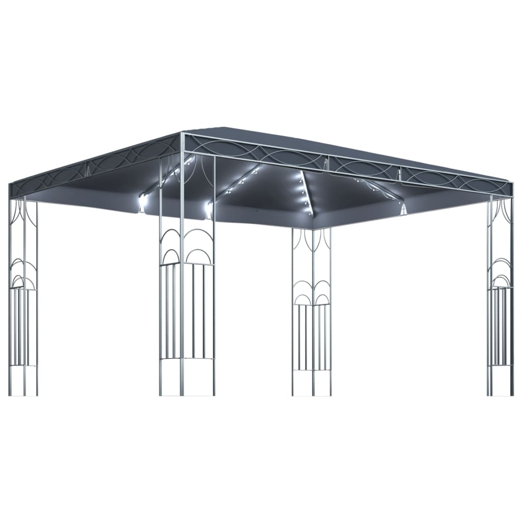 Paviljong med gardin og LED-strenglys 400x300 cm antrasitt