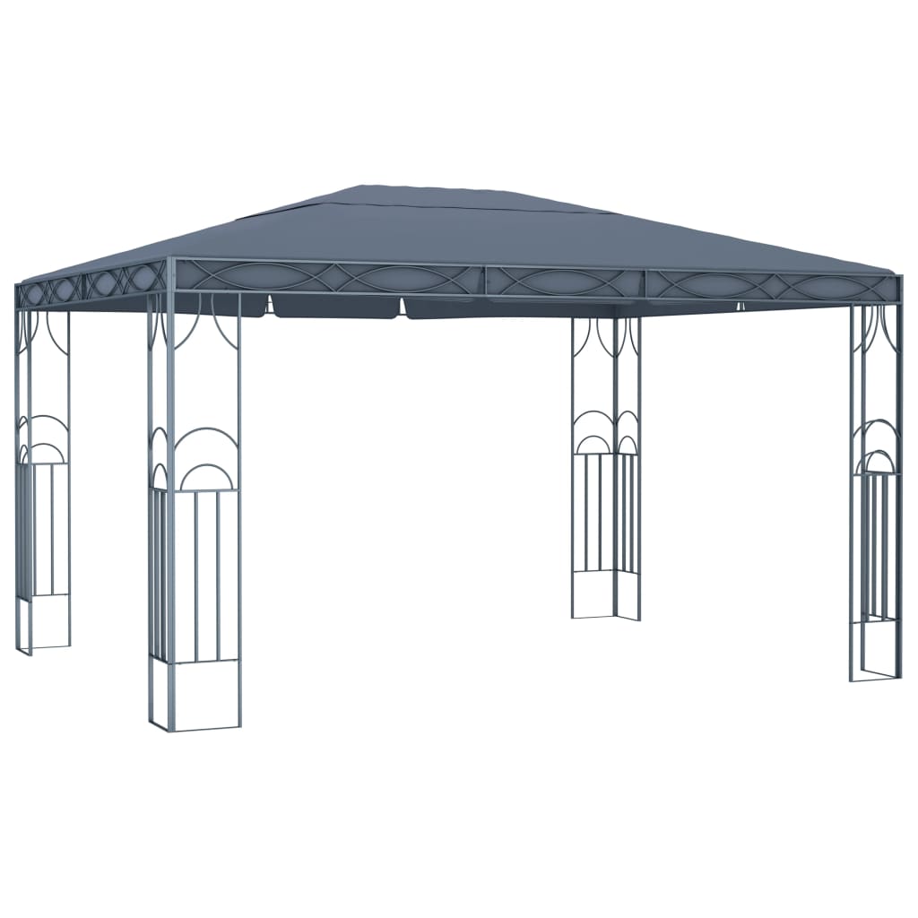 Paviljong med gardin og LED-strenglys 400x300 cm antrasitt