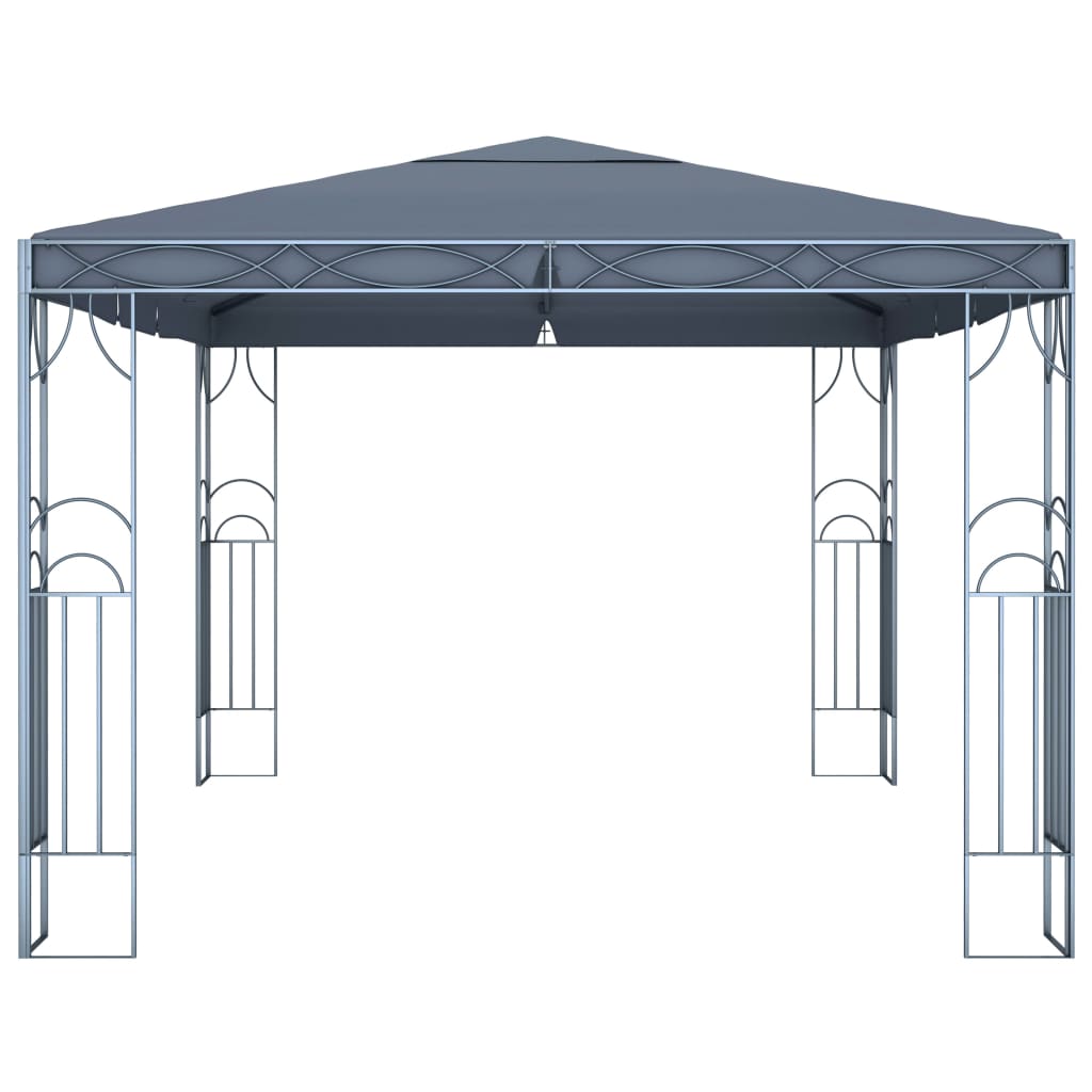 Paviljong med gardin og LED-strenglys 400x300 cm antrasitt