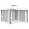 Paviljong med gardin og LED-strenglys 3x3 m kremhvit