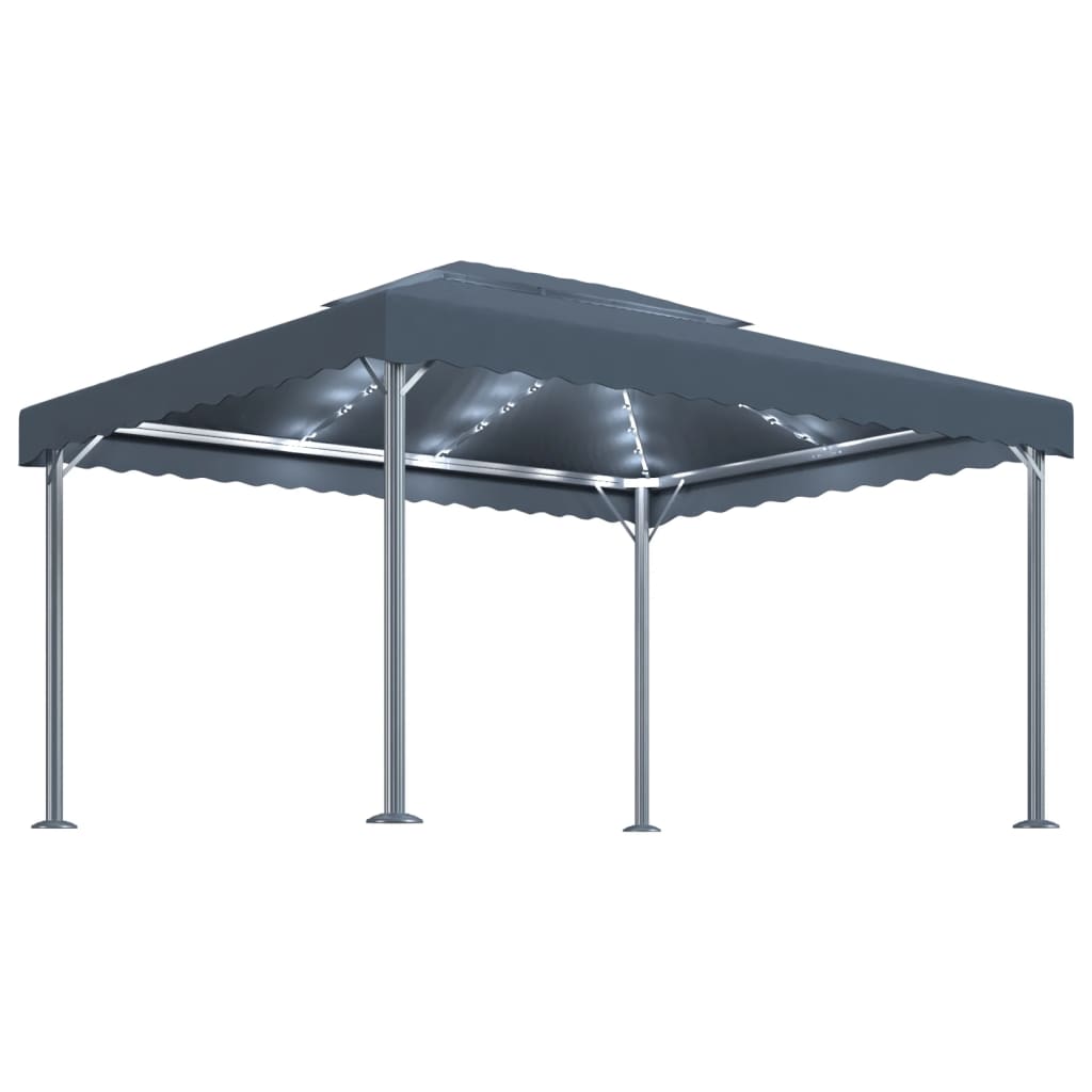 Paviljong og LED-strenglys 400x300 cm antrasitt aluminium