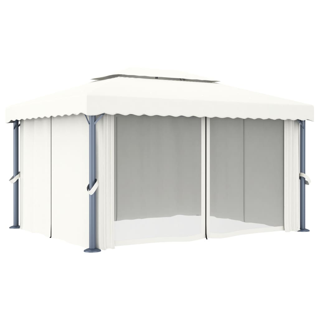 Paviljong med gardin og LED-strenglys 4x3 m kremhvit