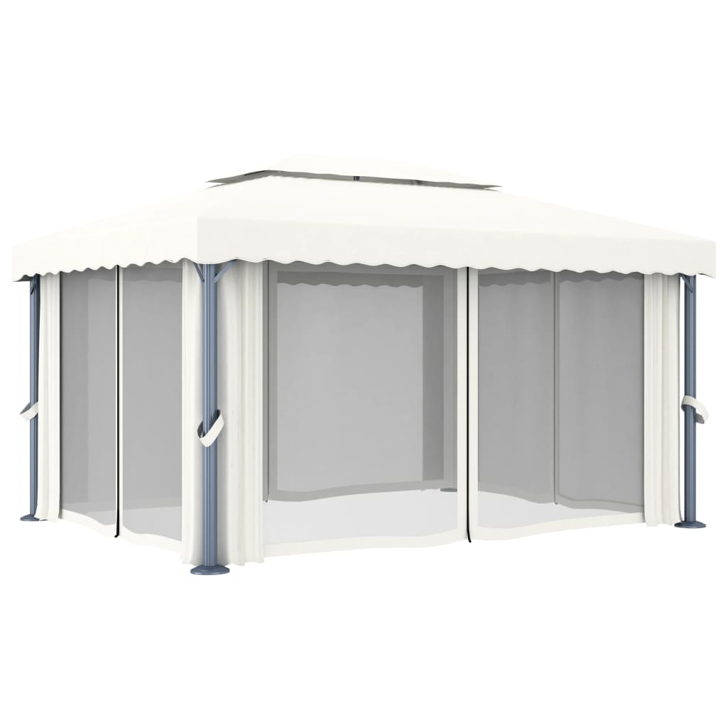 Paviljong med gardin og LED-strenglys 4x3 m kremhvit