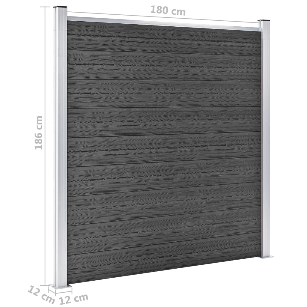 Gjerdepanelsett WPC 699x186 cm svart