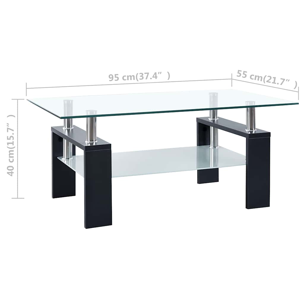 Salongbord svart og gjennomsiktig 95x55x40 cm herdet glass