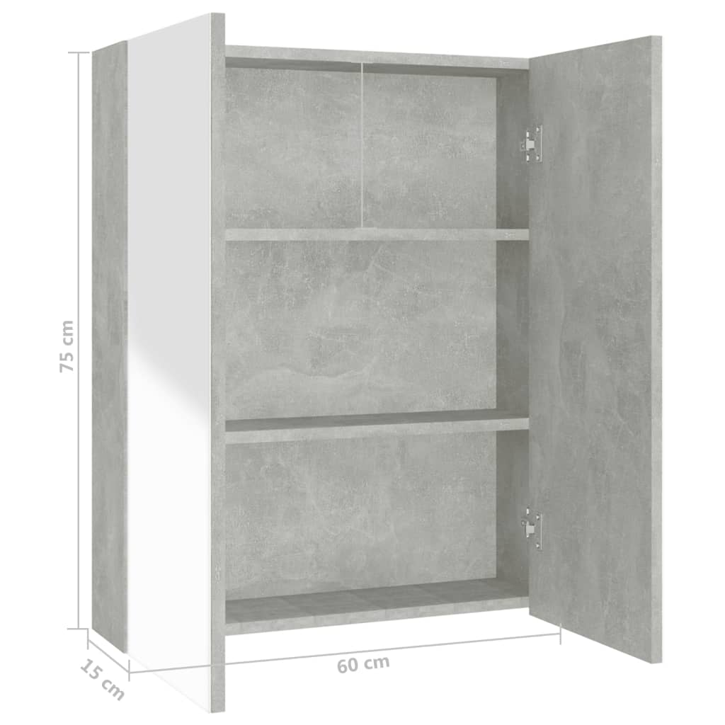 Speilskap til bad 60x15x75 cm MDF betonggrå