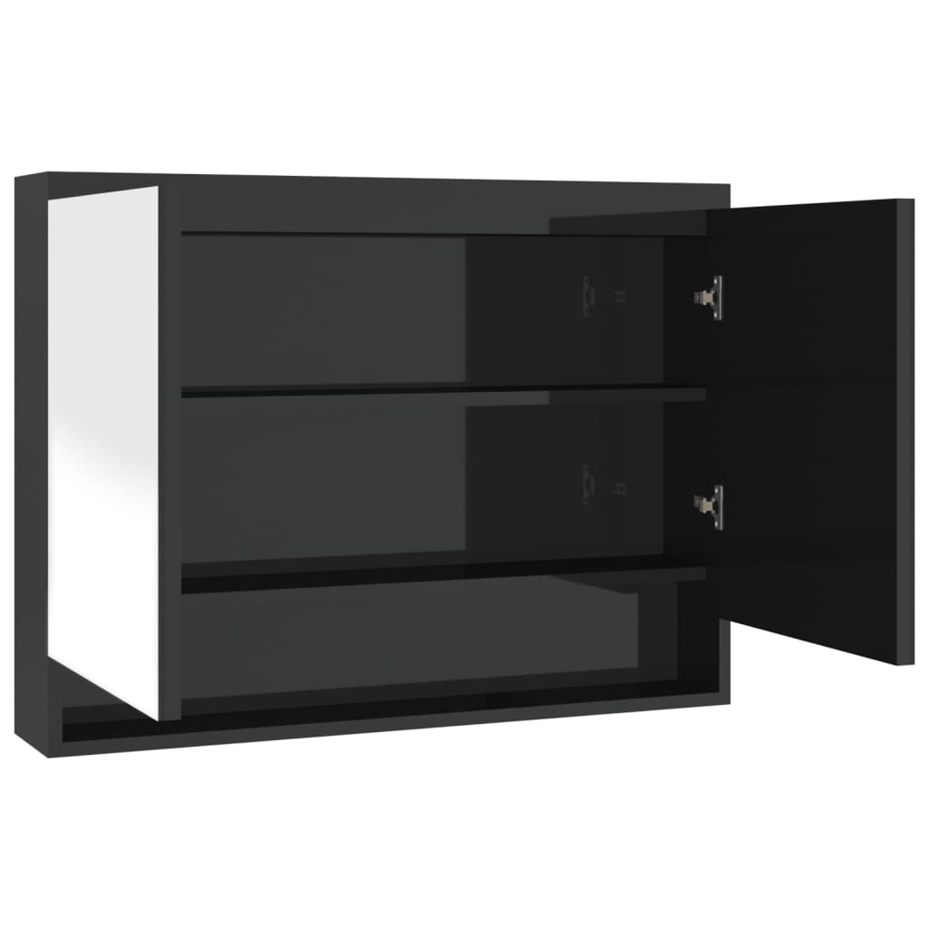 Speilskap til bad 80x15x60 cm MDF skinnende svart