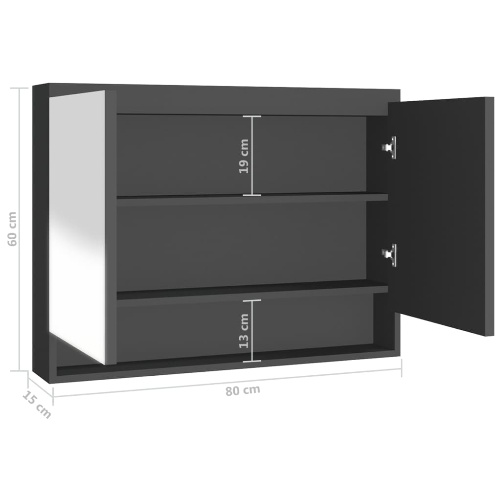 Speilskap til bad 80x15x60 cm MDF antrasitt