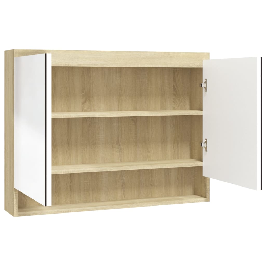 Speilskap til bad 80x15x60 cm MDF hvit og eik