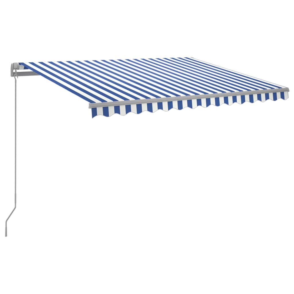 Manuell uttrekkbar markise med LED 300x250 cm blå og hvit