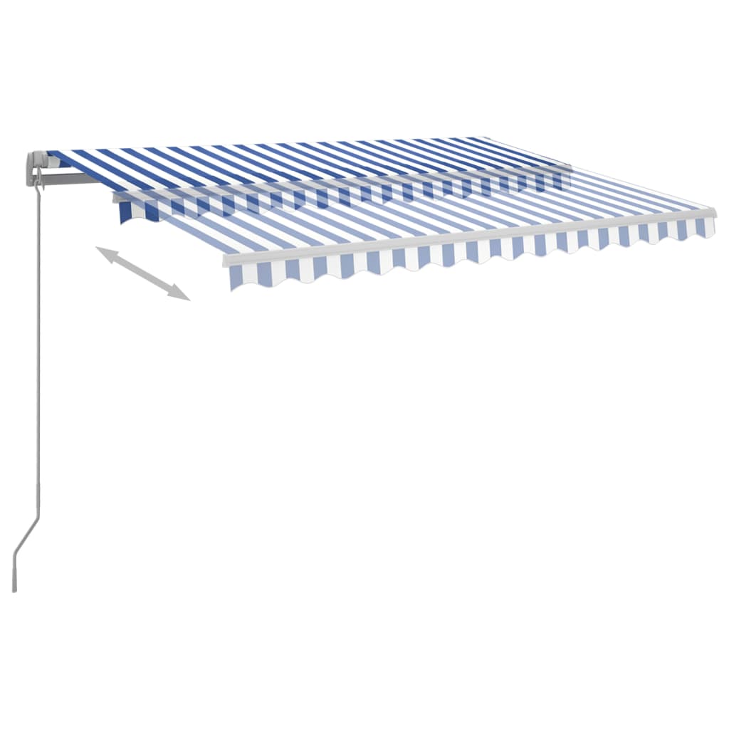 Manuell uttrekkbar markise med LED 300x250 cm blå og hvit