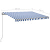 Manuell uttrekkbar markise med LED 300x250 cm blå og hvit
