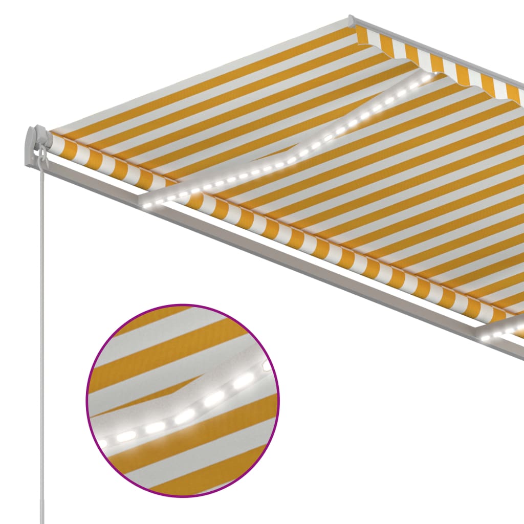 Manuell uttrekkbar markise med LED 300x250 cm gul og hvit
