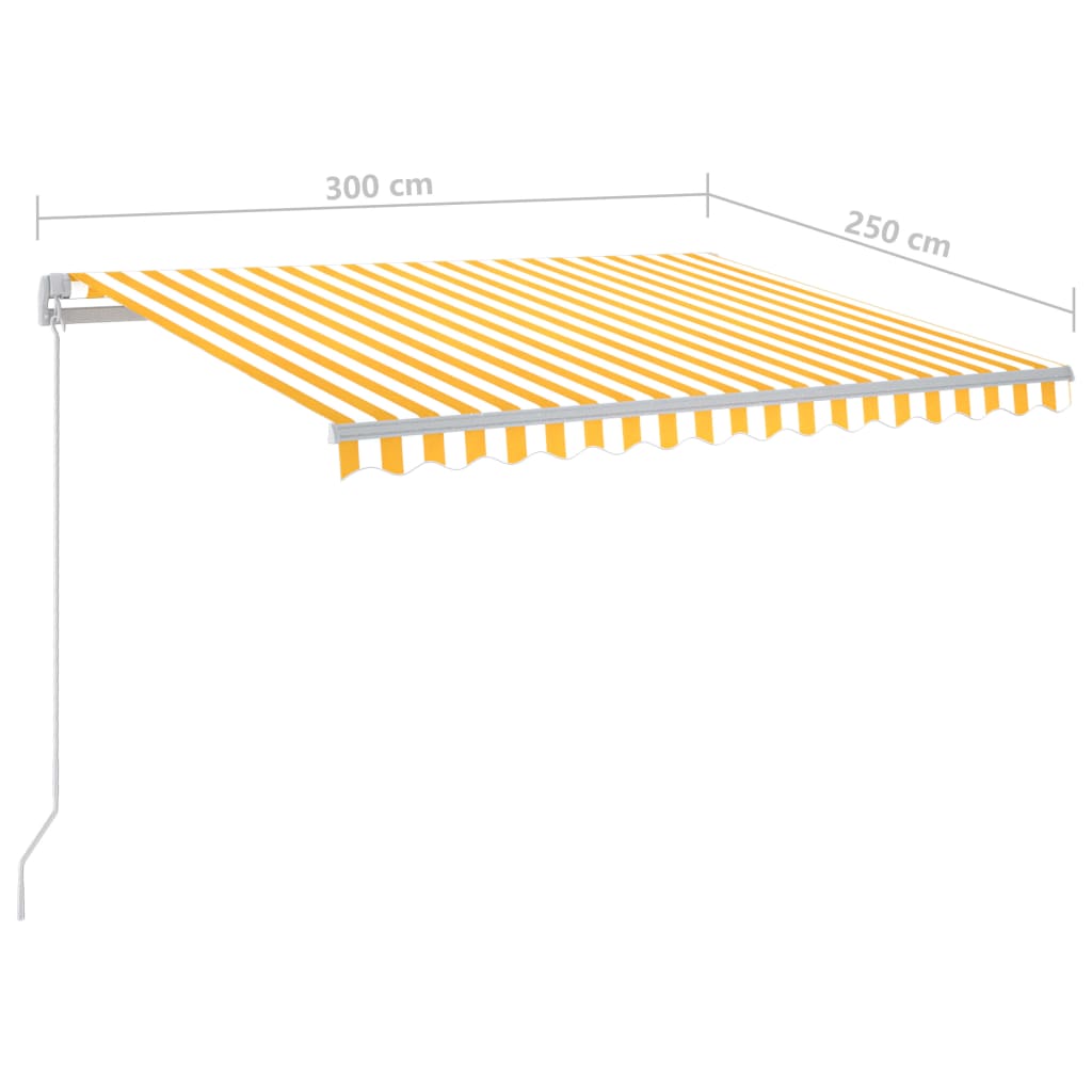 Manuell uttrekkbar markise med LED 300x250 cm gul og hvit