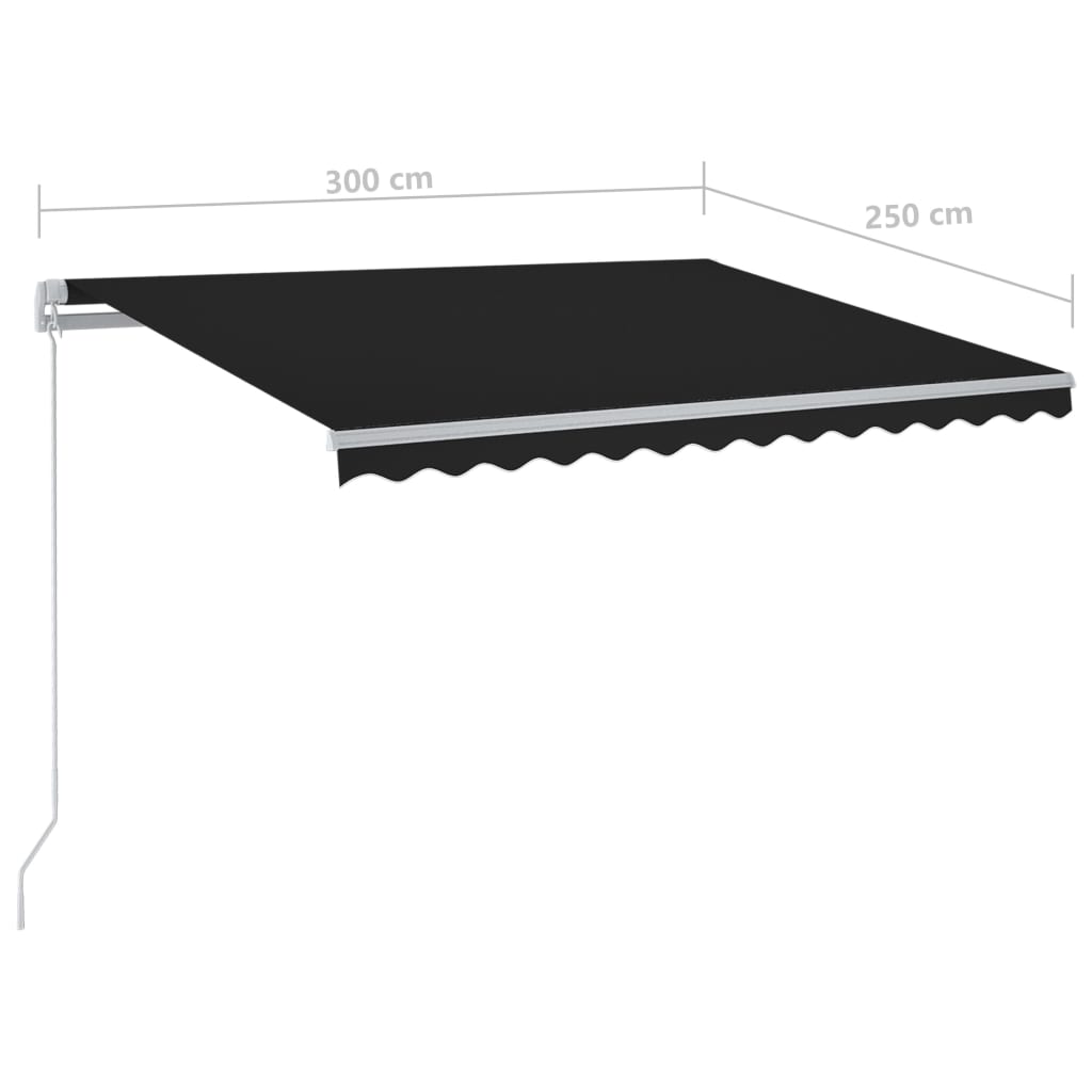 Manuell uttrekkbar markise med LED 300x250 cm antrasitt