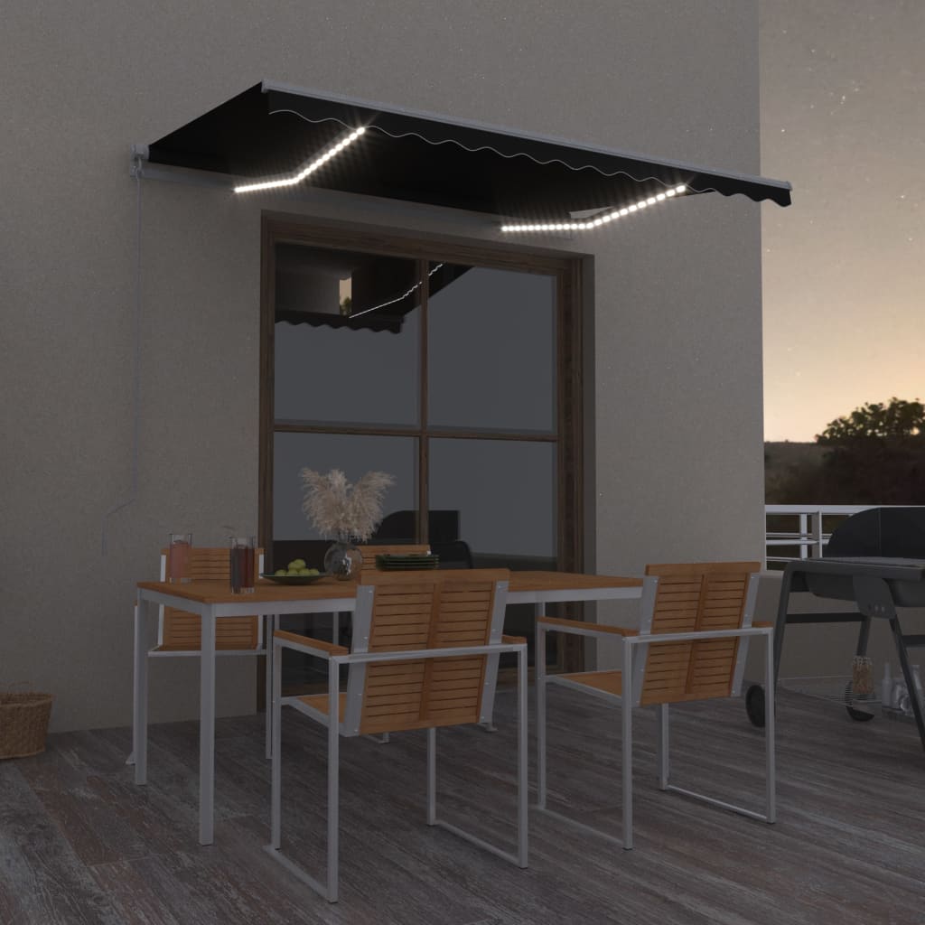 Manuell uttrekkbar markise med LED 300x250 cm antrasitt