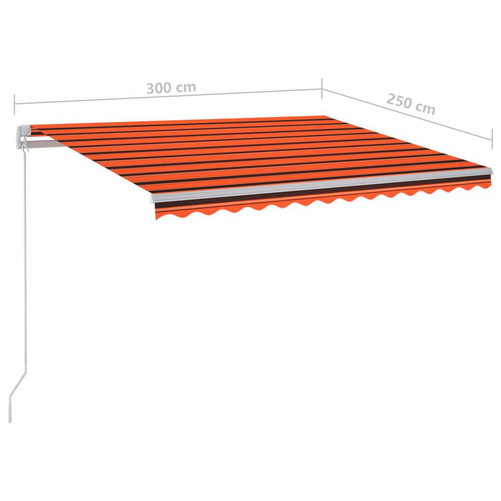 Manuell uttrekkbar markise med LED 300x250 cm oransje og brun