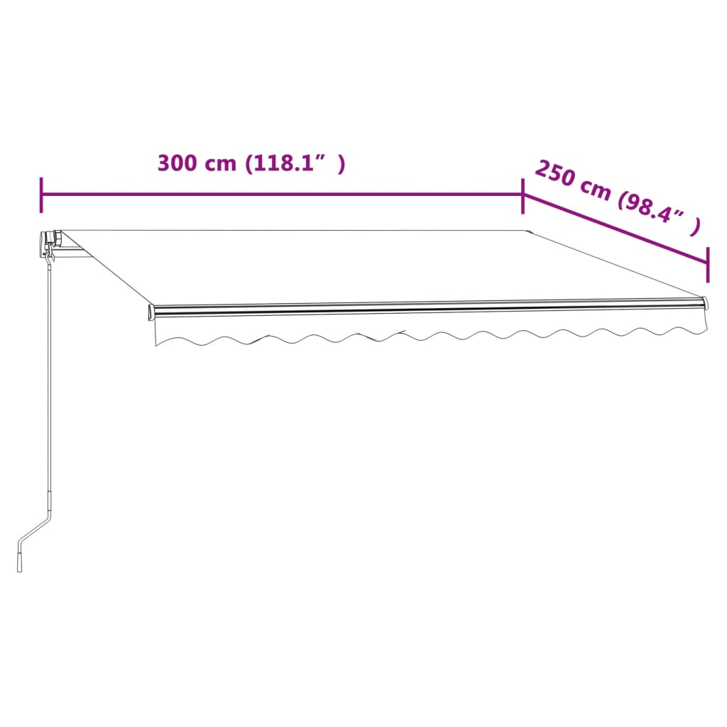 Automatisk uttrekkbar markise 300x250 cm gul og hvit