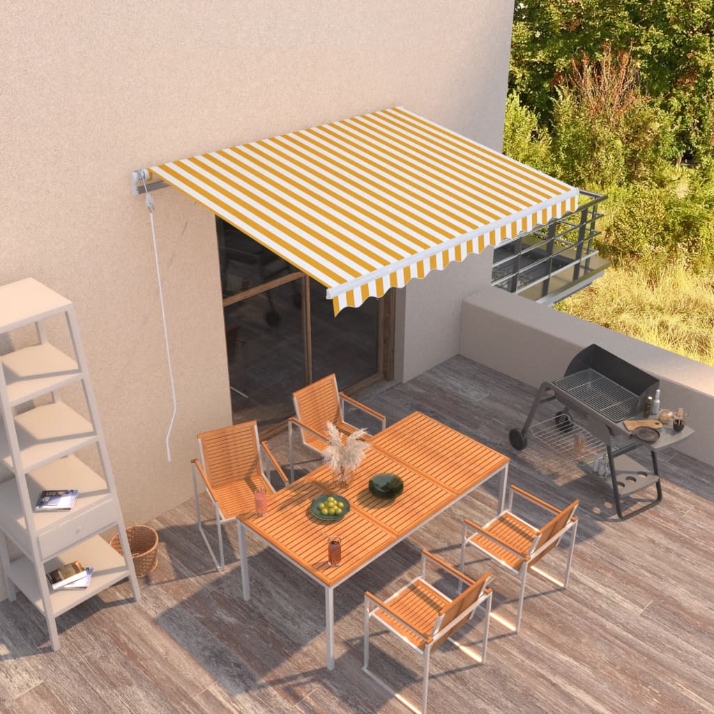 Automatisk uttrekkbar markise 300x250 cm gul og hvit