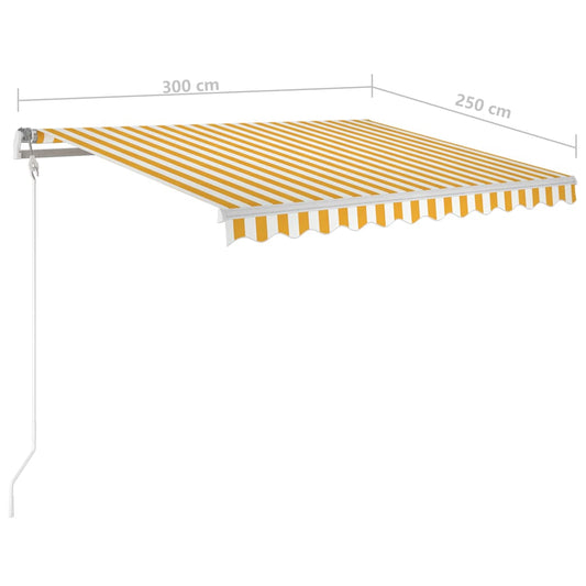 Automatisk markise med LED og vindsensor 300x250 cm gul og hvit