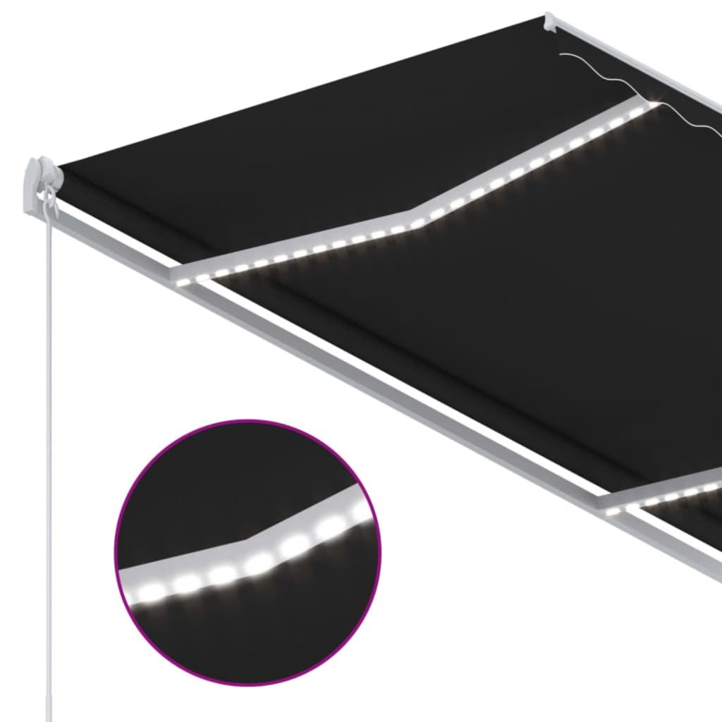 Manuell uttrekkbar markise med LED 350x250 cm antrasitt vidaXL
