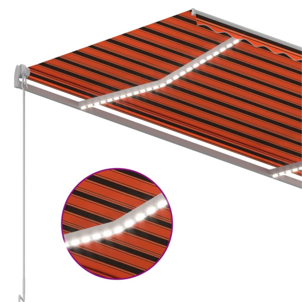 Manuell uttrekkbar markise med LED 350x250 cm oransje og brun vidaXL