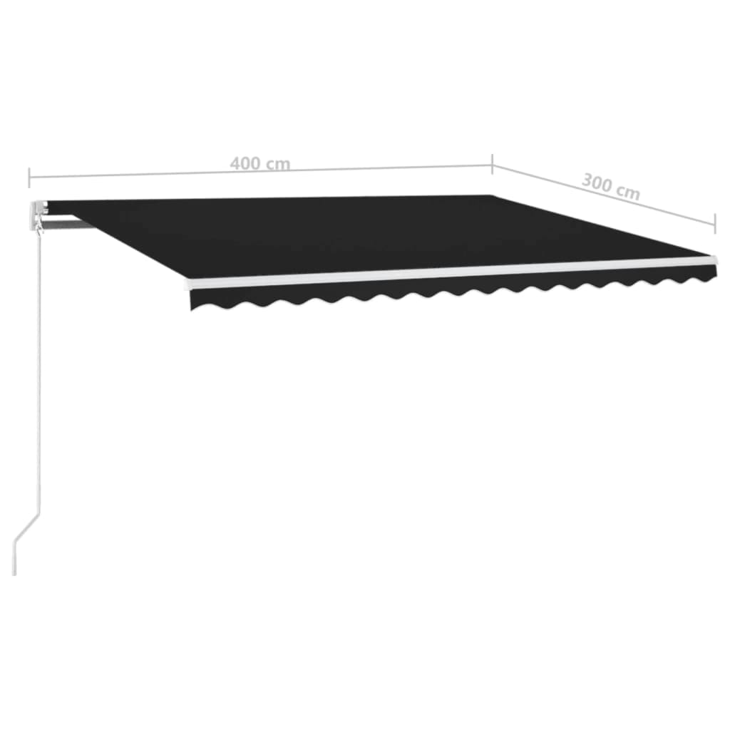 Manuell uttrekkbar markise med LED 400x300 cm antrasitt