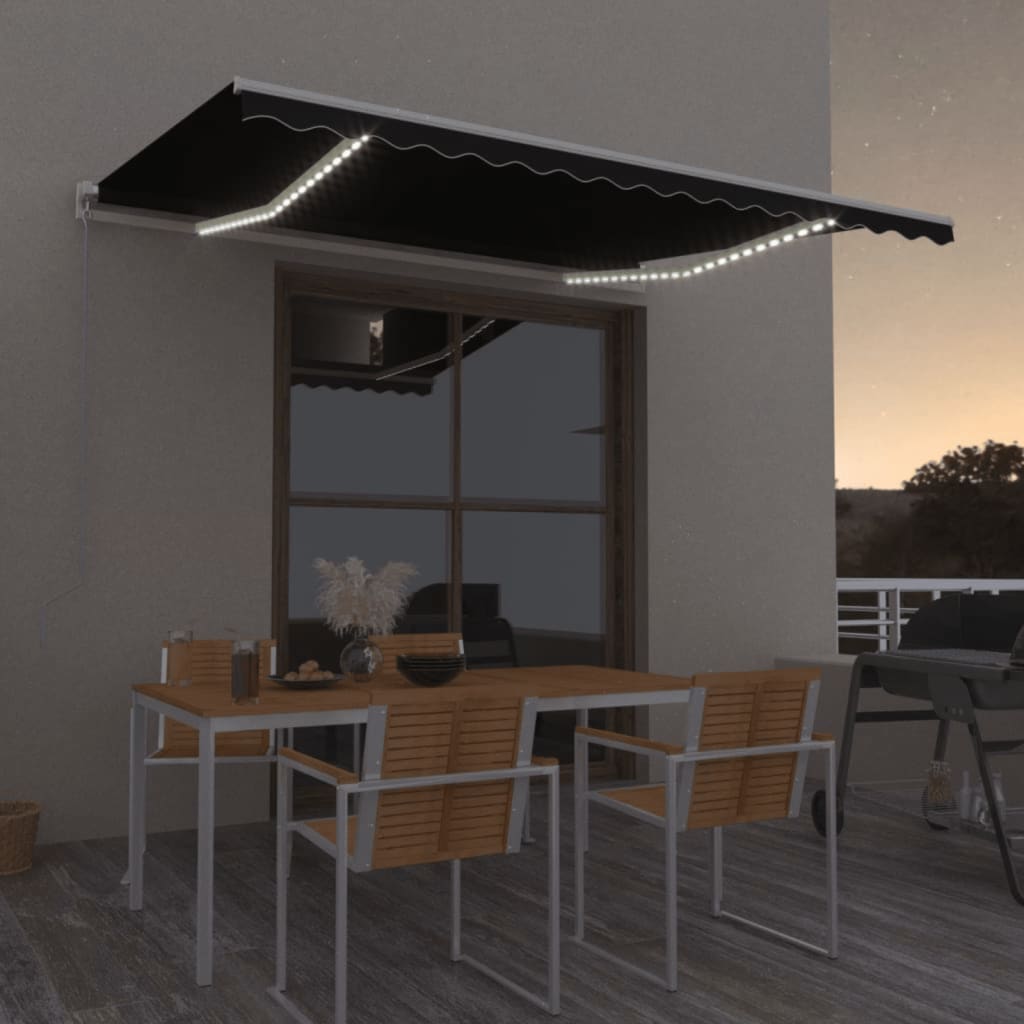 Manuell uttrekkbar markise med LED 400x300 cm antrasitt vidaXL
