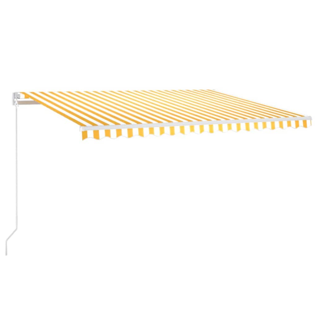 Manuell uttrekkbar markise med LED 450x300 cm gul og hvit