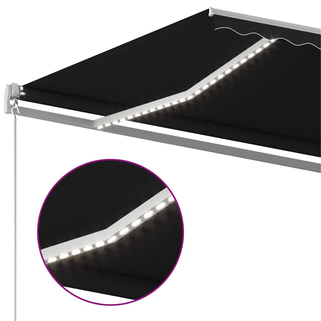 Manuell uttrekkbar markise med LED 450x300 cm antrasitt vidaXL