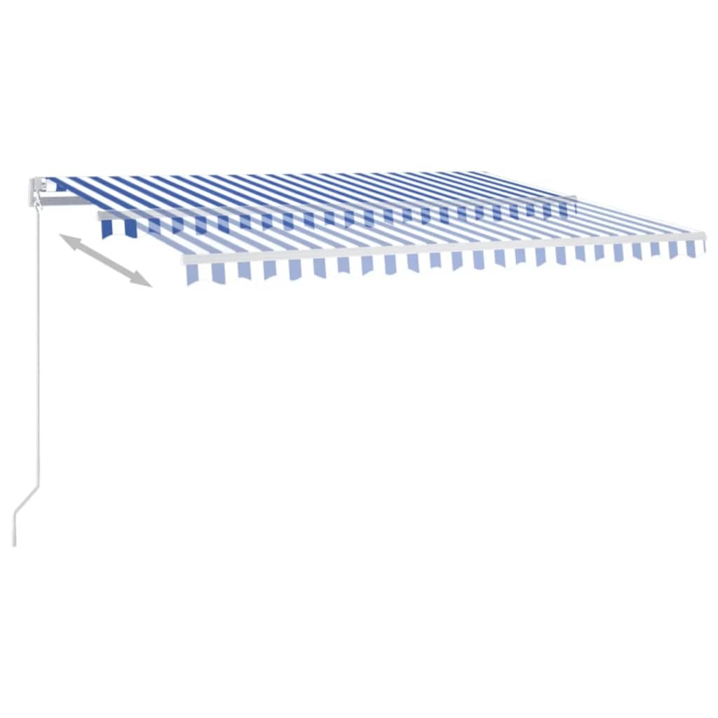 Manuell uttrekkbar markise med LED 400x350 cm blå og hvit