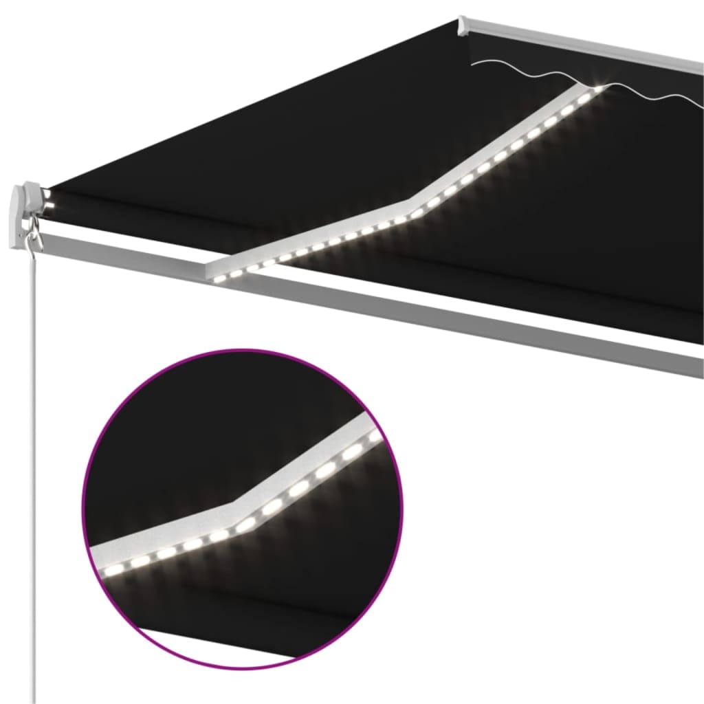 Manuell uttrekkbar markise med LED 400x350 cm antrasitt vidaXL