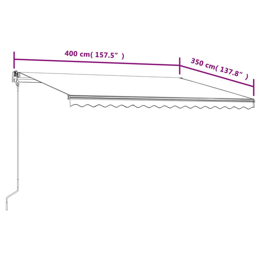 Automatisk uttrekkbar markise 400x350 cm blå og hvit