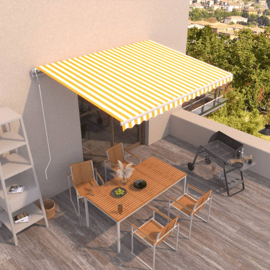Automatisk uttrekkbar markise 400x350 cm gul og hvit