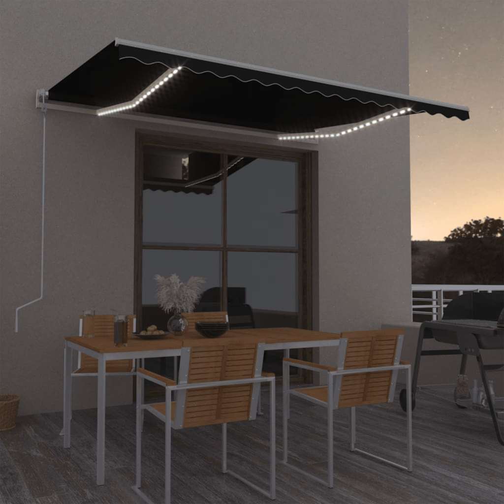 Automatisk markise med vindsensor og LED 400x350 cm antrasitt vidaXL