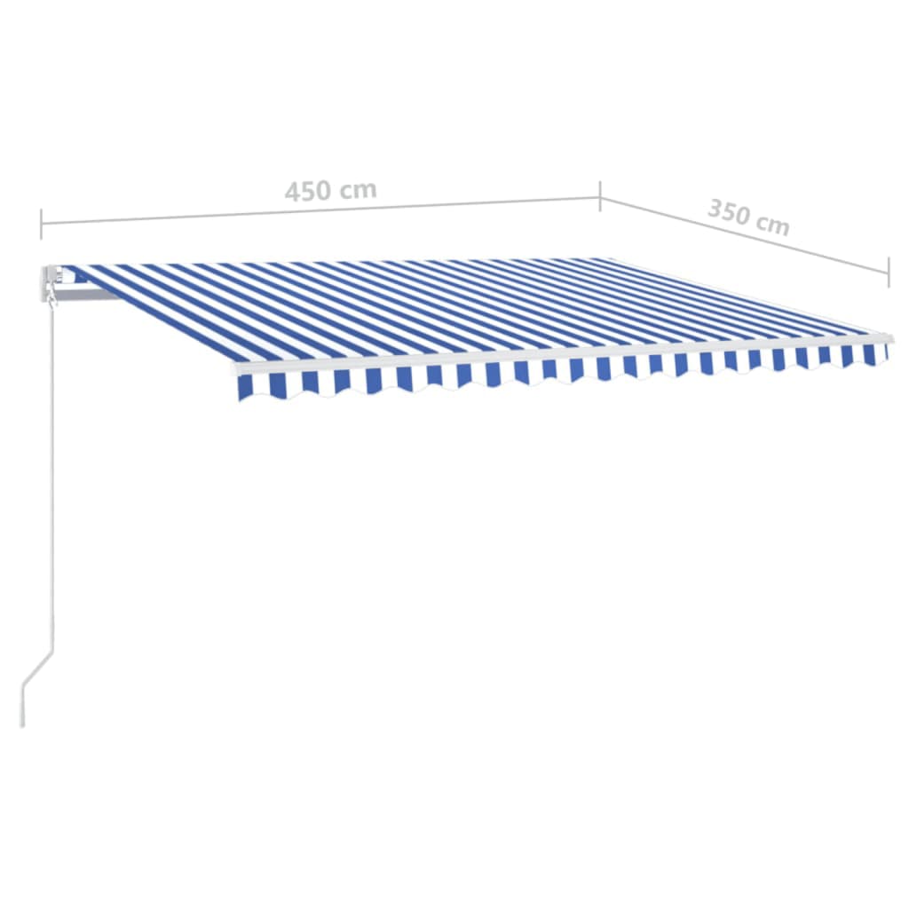 Manuell uttrekkbar markise med LED 450x350 cm blå og hvit