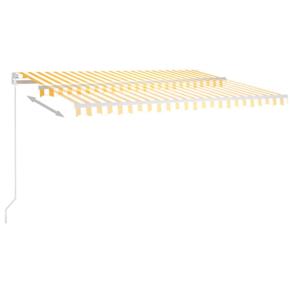 Manuell uttrekkbar markise med LED 450x350 cm gul og hvit vidaXL