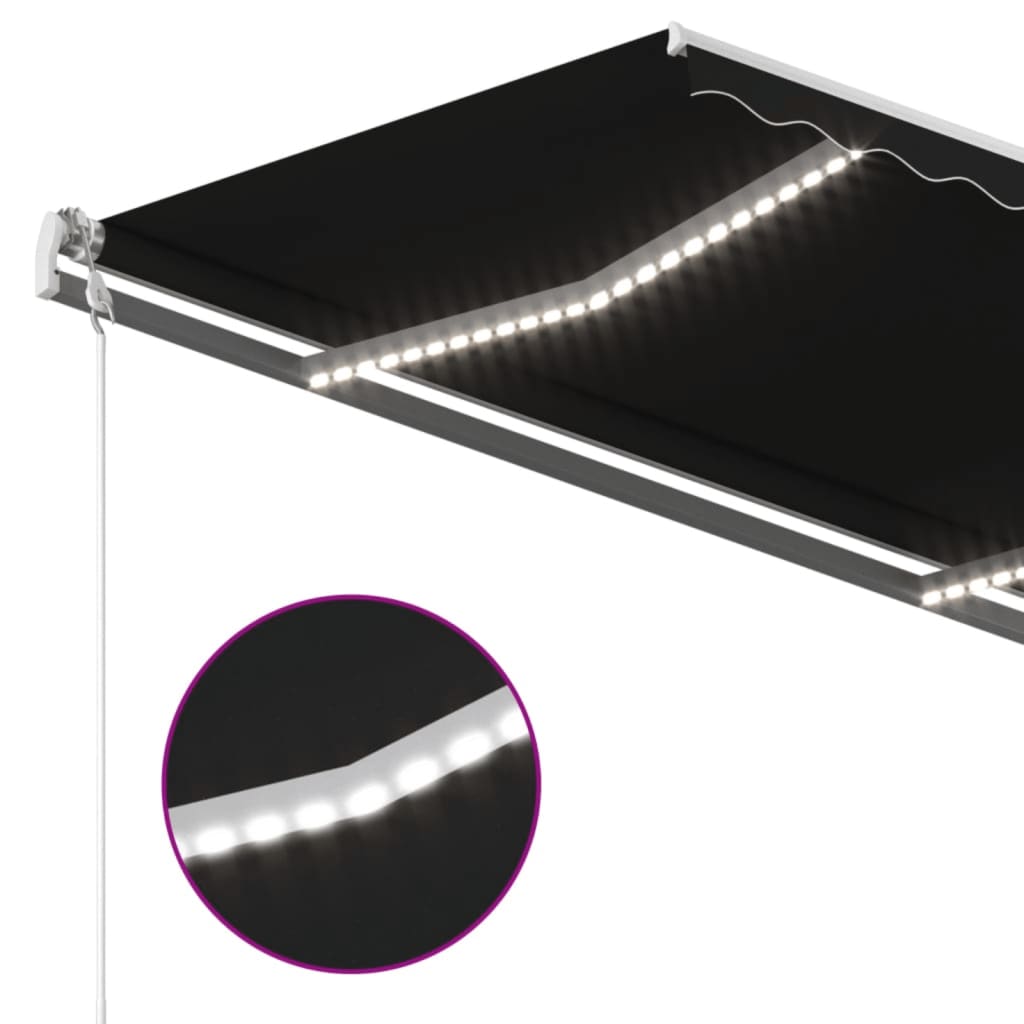 Manuell uttrekkbar markise med LED 450x350 cm antrasitt