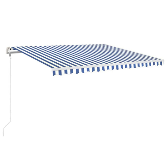 Automatisk markise med vindsensor og LED 450x350 cm blå og hvit vidaXL