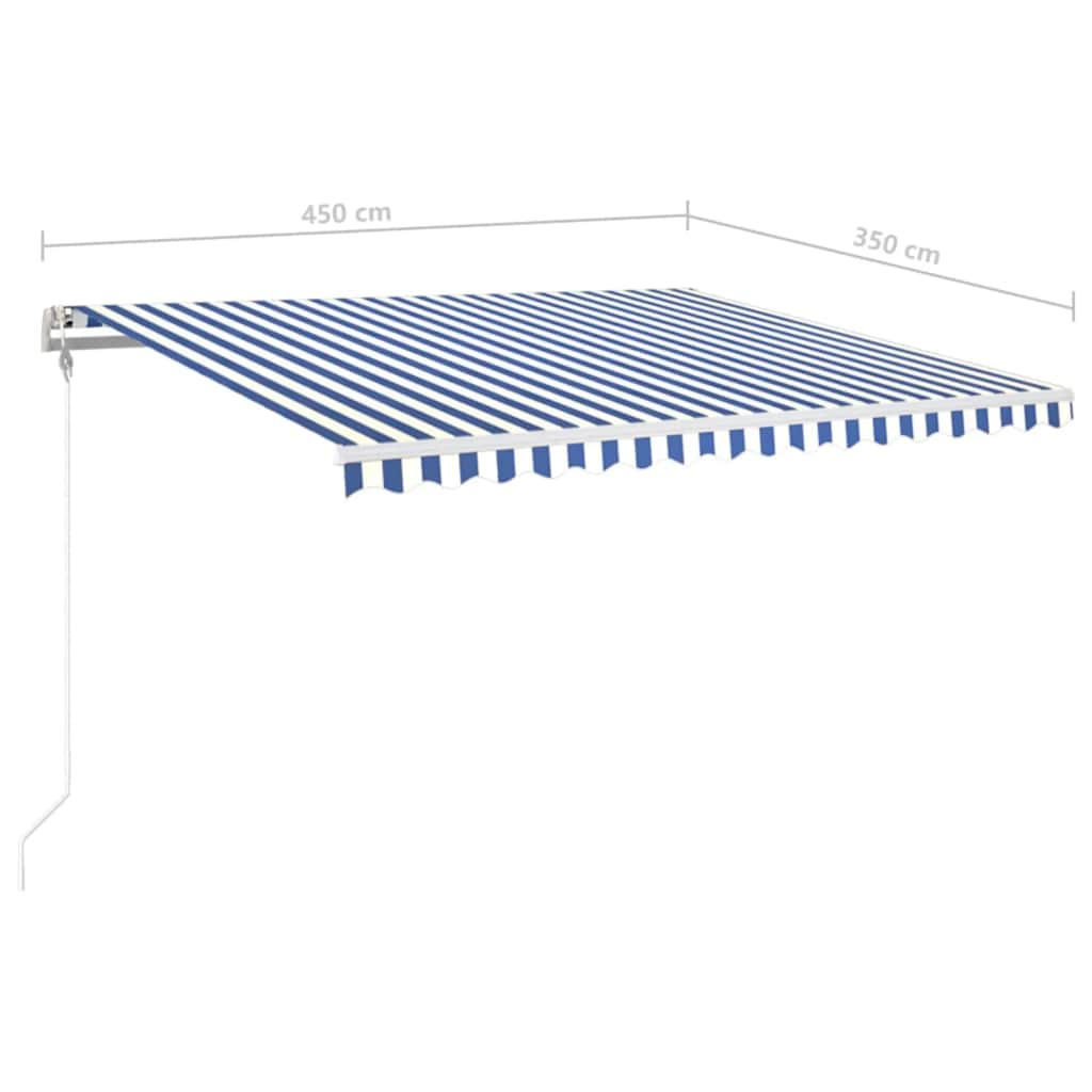 Automatisk markise med vindsensor og LED 450x350 cm blå og hvit vidaXL
