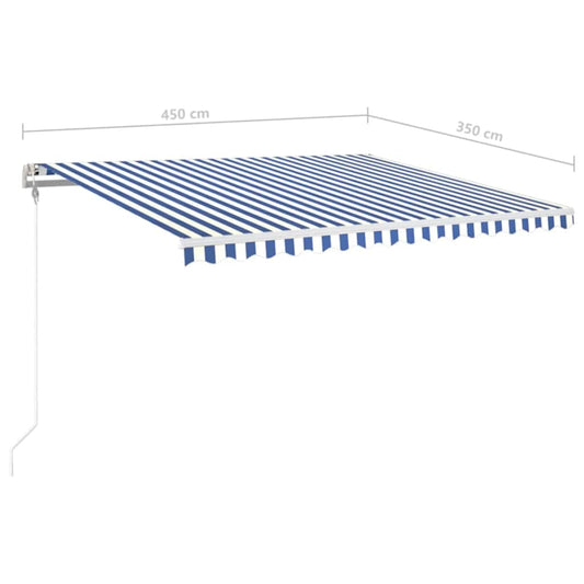 Automatisk markise med vindsensor og LED 450x350 cm blå og hvit vidaXL