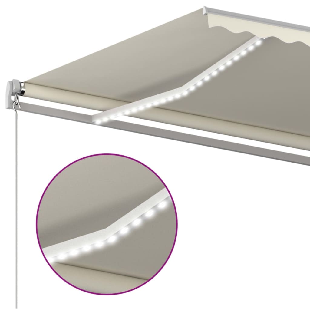 Manuell uttrekkbar markise med LED 500x350 cm kremhvit