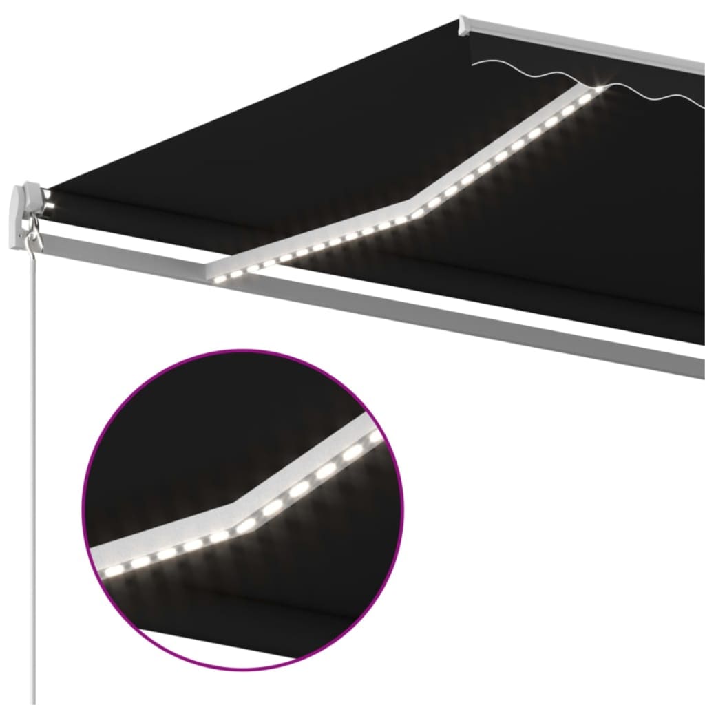 Manuell uttrekkbar markise med LED 500x350 cm antrasitt vidaXL