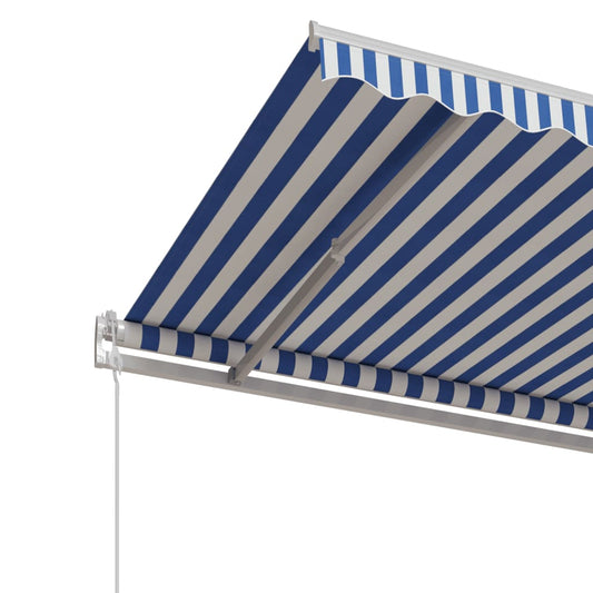 Automatisk uttrekkbar markise 500x350 cm blå og hvit