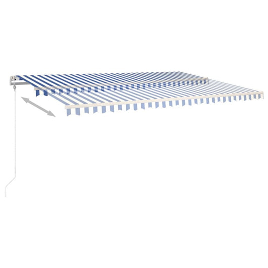 Automatisk markise med vindsensor og LED 500x350 cm blå og hvit vidaXL