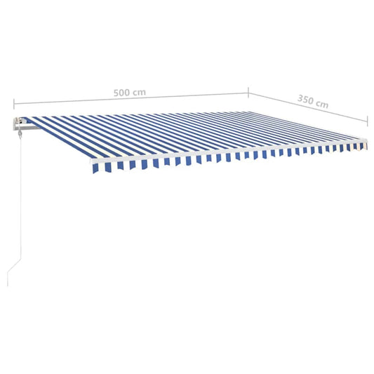 Automatisk markise med vindsensor og LED 500x350 cm blå og hvit vidaXL