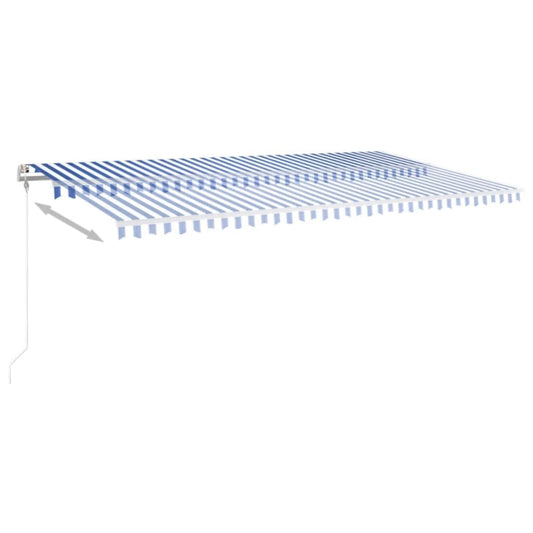Automatisk uttrekkbar markise 600x350 cm blå og hvit